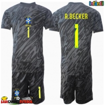 Camisa de Futebol Brasil Alisson Becker #1 Goleiro Equipamento Secundário Infantil Copa America 2024 Manga Curta (+ Calças curtas)